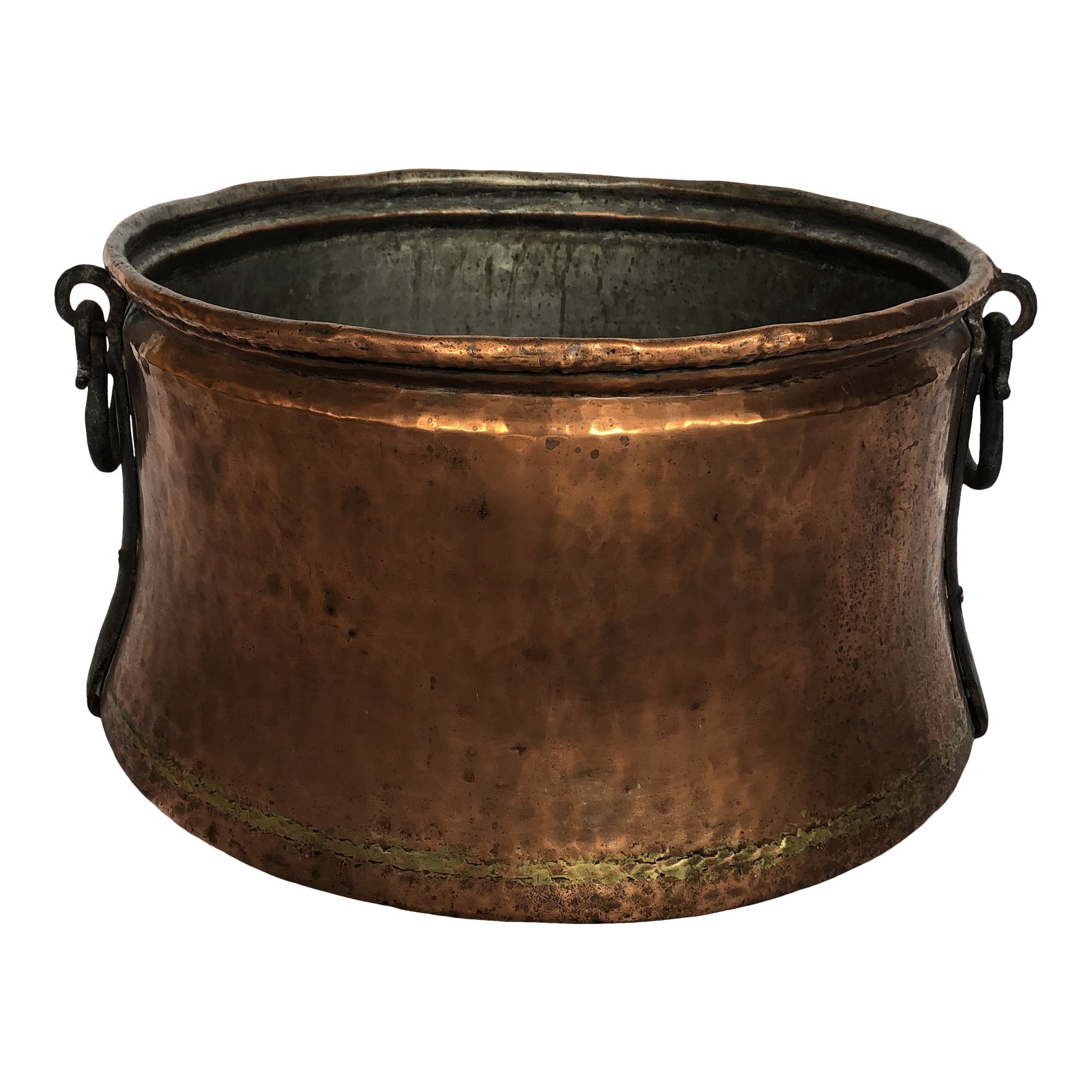 Antique Vintage Hammered Copper/Bronze Cauldron With Cast Iron Handles