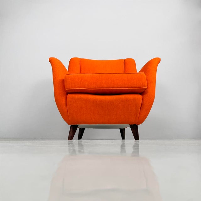 Orange Italian Mid-Century Modern Orange Fabric and Wood Armchair, 1950s For Sale - Image 8 of 18