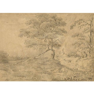 Alexander Monro after Gainsborough, Wooded River with Angler, 1832, Graphite Drawing For Sale