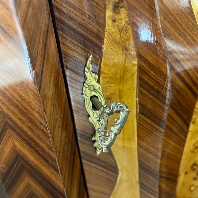 Antique Victorian-Style Sideboard, Featuring Burr Walnut With Marquetry Inlay, Ormolu (Gilt Bronze) Mounts, and a Marble Top. For Sale - Image 12 of 12