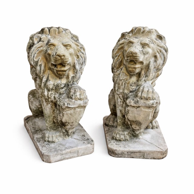 Antique Cast Stone Lion Garden Statues - A Pair For Sale - Image 14 of 14