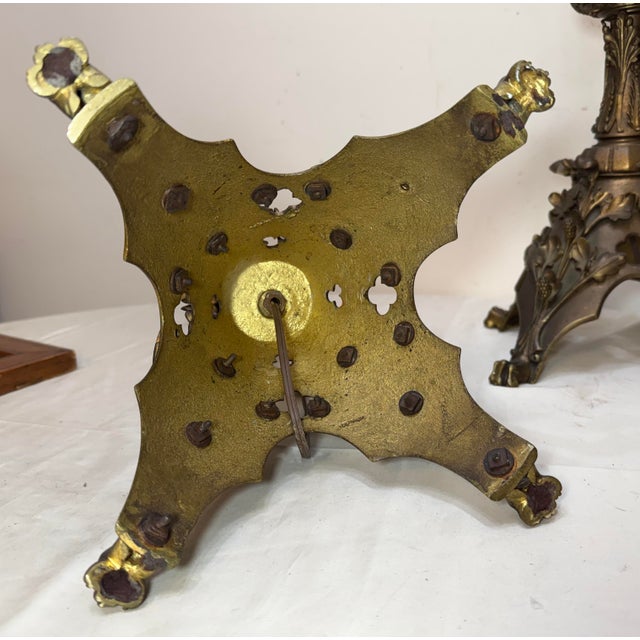 Antique 1800's Ornate Bronze Religious Candle Holder Electric Table Lamps - a Pair For Sale - Image 14 of 14