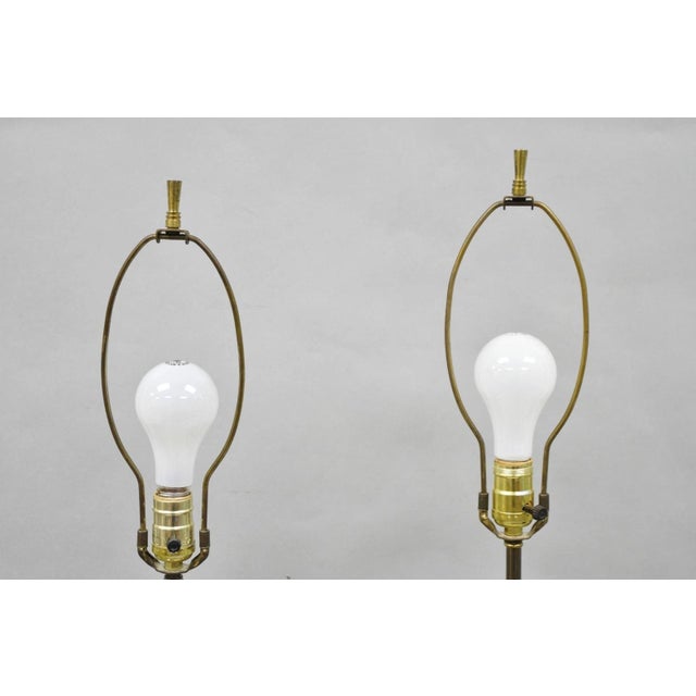 Wood Vintage Mid Century Modern Ribbed Smoked Glass Orb Pineapple Table Lamps - Pair For Sale - Image 7 of 15