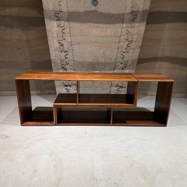 For your consideration, an asymmetrical shelving unit or bookshelf in solid walnut wood. Unit is two piece and it can be...