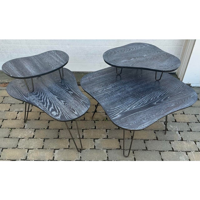 Pair of Vintage Cerused Oak Two-Tear Side Tables For Sale - Image 4 of 12