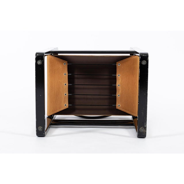 Mid Century Modern Black Lacquer and Brown Leather Arm Chairs 1970s For Sale - Image 14 of 15