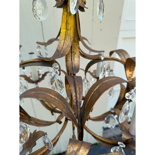 Gold Vintage Four Arm Gold Gilt Italian Chandelier For Sale - Image 8 of 9