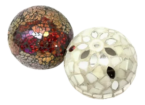 Modern Glass Sharded Round Spheres - a Pair
