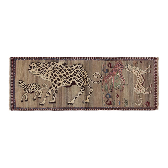 Vintage Leopard Pictorial Gabbeh Runner by Rug & Kilim, Afghanistan, 1950-1959 For Sale