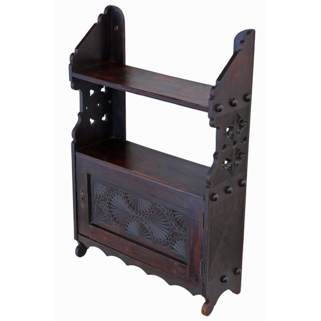 Antique 19th Century Victorian Gothic Oak & Beech Wall Cupboard / Bookcase Shelves– Quality A late 19th-century Victorian...