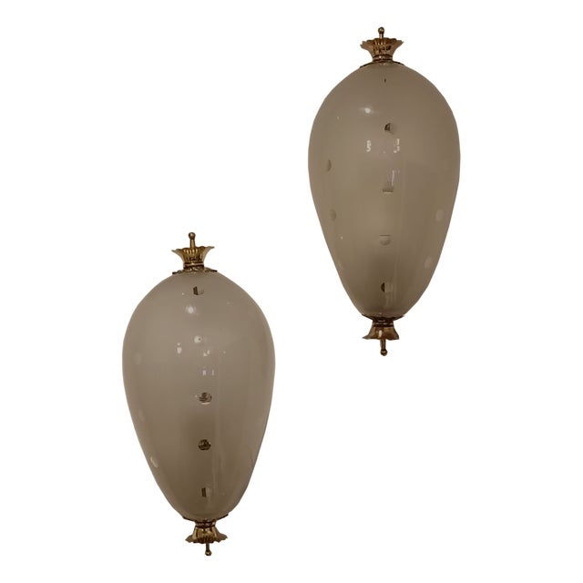 Murano Glass and Brass Wall Lamps attributed to Paolo Venini for Venini, Italy, 1940s, Set of 2 For Sale