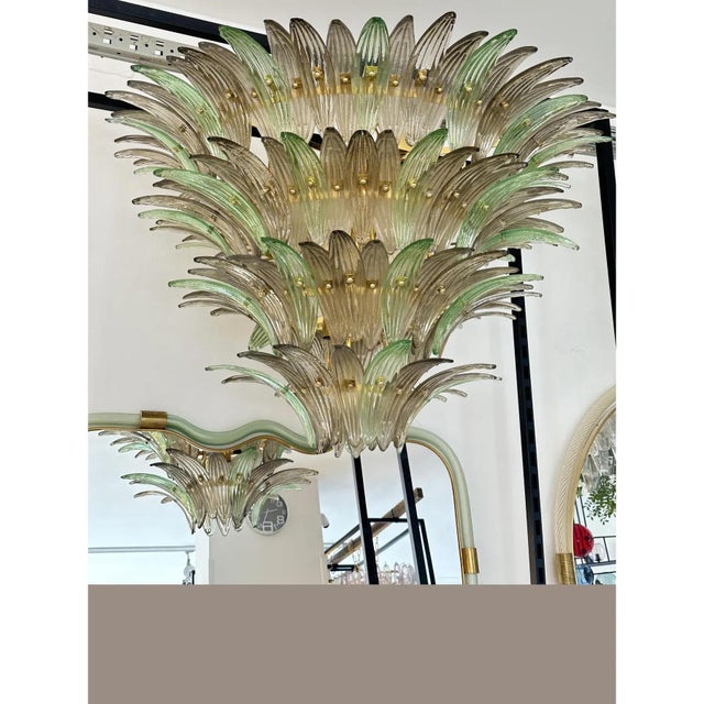 Venetian Smoked-Fumè and Green Palmette Murano Glass Chandelier by Simoeng for Simoeng For Sale - Image 6 of 8
