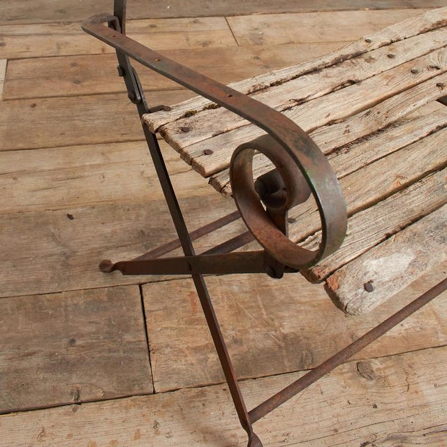 Antique French Rustic Iron Folding Garden Bench For Sale - Image 6 of 12