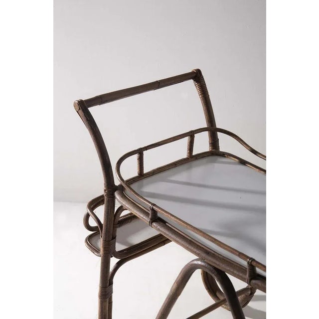 Brown Vintage Italian in Bamboo and Formica Bar Cart, 1950s For Sale - Image 8 of 12