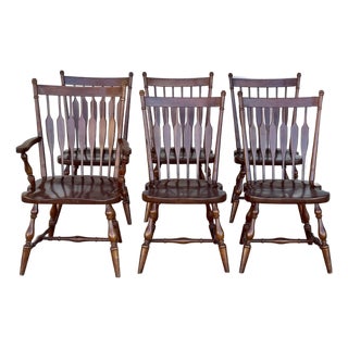 Vintage Harden Solid Wood Dining Chairs Set of 6 Spindle Back Turned Legs For Sale