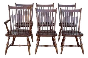 Vintage Harden Solid Wood Dining Chairs Set of 6 Spindle Back Turned Legs