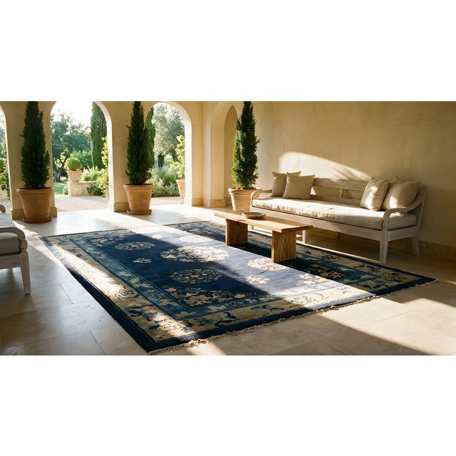 Navy Blue Antique Chinese - Peking Rug For Sale - Image 8 of 9