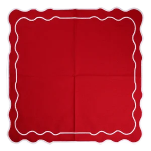 Red Placemat with White Scalloped Edge, Set of 8