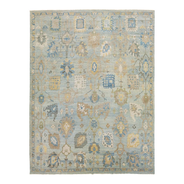 Apadana's Modern Blue Oversized Sultanabad Wool Rug With Allover Design For Sale