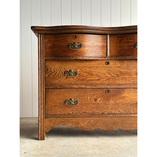 Brown Late 19th Century Antique Serpentine Oak Chest of Drawers For Sale - Image 8 of 18