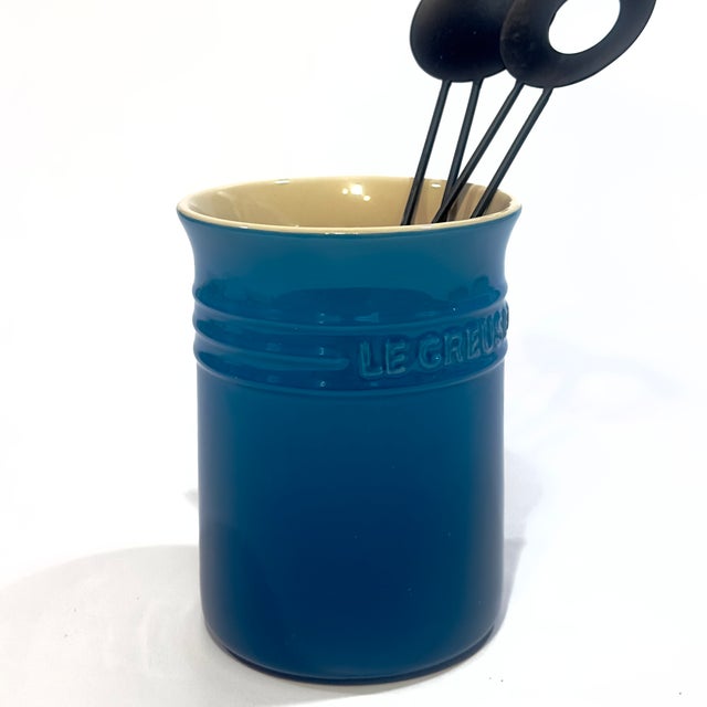 Le Creuset 1 Liter Deep Teal Ombré Stoneware Utensil Crock - Out of Production For Sale - Image 4 of 9