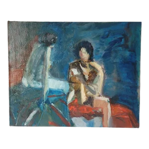 Late 20th Century Figurative Male Nude Oil Painting "Warden" by Rosemary Rabut