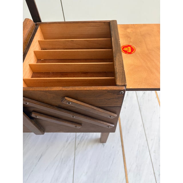 Mid 20th Century Stromenn Bruk Hamar Norway Mid-Century Modern Wooden Sewing Box For Sale - Image 9 of 13