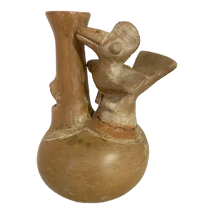 Pre Columbian Style Artifact Relic Bird Vessel Whistling Jar Sculpture 6" H