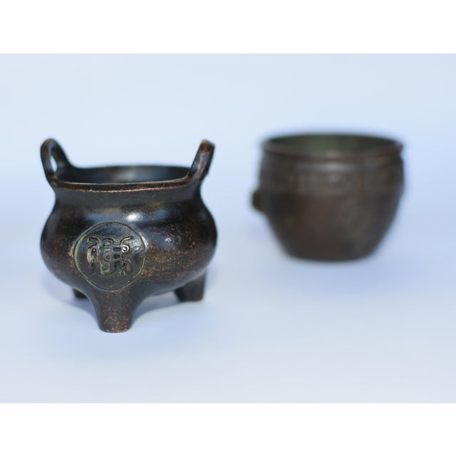 Late 20th Century Chinese Mini Bronze Censers Set of 3 Incense Burners For Sale - Image 13 of 15