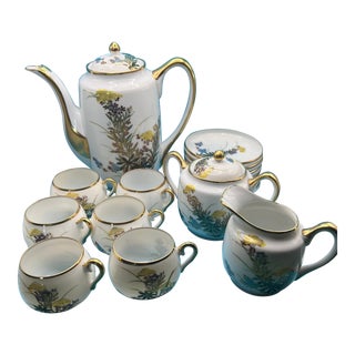 Vintage Kutani Eggshell Porcelain Tea Set With Floral & Gold Detailing, Made in Japan- 15 Pieces For Sale