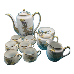 Vintage Kutani Eggshell Porcelain Tea Set With Floral & Gold Detailing, Made in Japan- 15 Pieces