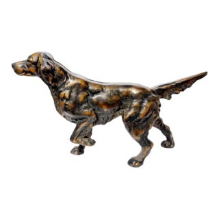 Antique Cast Iron Setter/Pointer Dog Doorstop Hubley Era Hunting Dog Statue W/Bronze Patina For Sale