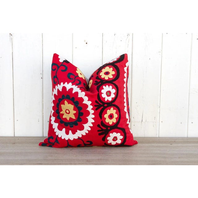 Indian Summer Vintage Floral Suzani Pillow For Sale - Image 3 of 9