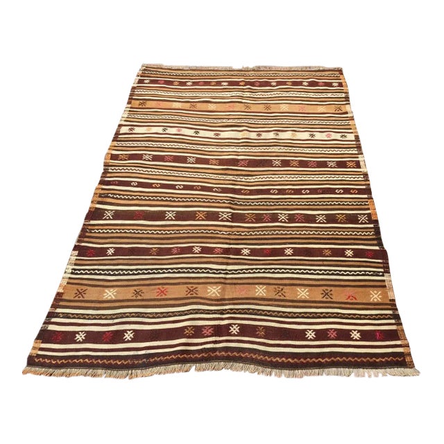 1960s Earth Toned Kilim Rug - 55" X 77" For Sale