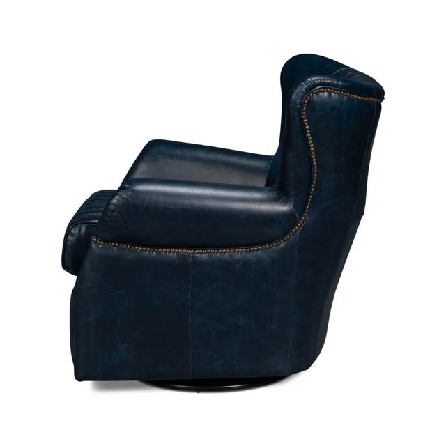 Contemporary Classic Blue Leather Chair For Sale - Image 3 of 12