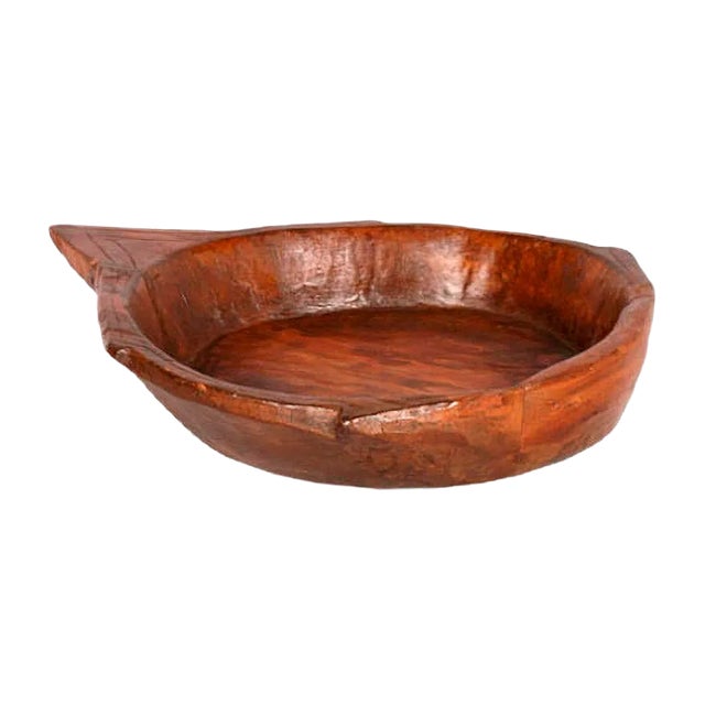 Large Antique Tyrolean Hand-Carved Chestnut Bowl For Sale