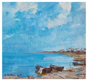 Andrejevs Konstantins, Boats at the Coast, 1975, Oil on Cardboard