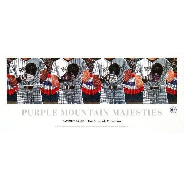 Modern Dwight Baird 'Purple Mountain Majesties' Outsider Art Black & White,Blue,Red,White Canada Offset Lithograph For Sale - Image 3 of 3