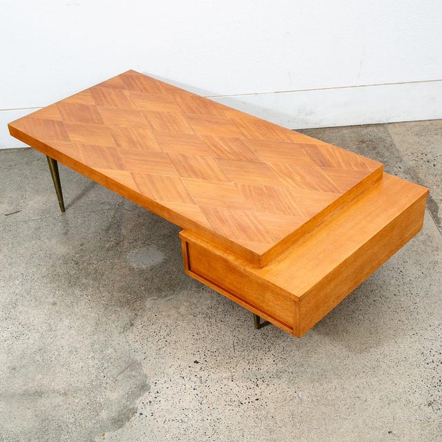 Wood 1960s Mid Century Modern Coffee Table Mahogany Drawer Blonde Wood Mansion House For Sale - Image 7 of 12