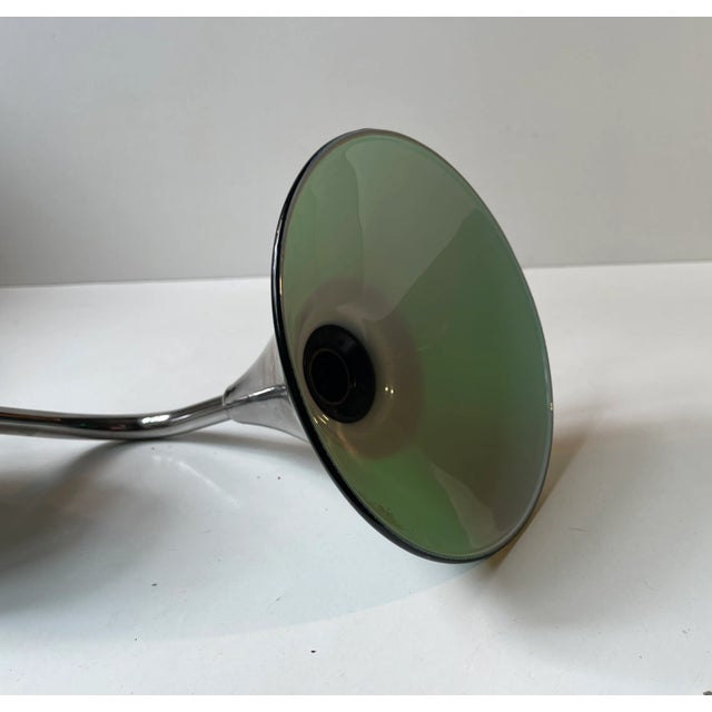 1980s Vintage Danish Chrome Up-Light Wall Sconce with Green Glass Shade, 1980s For Sale - Image 5 of 8