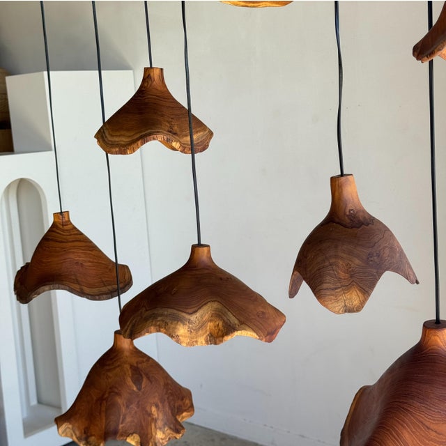 Small Organic Teak Pendant Light with Hat, 1980s For Sale - Image 18 of 18