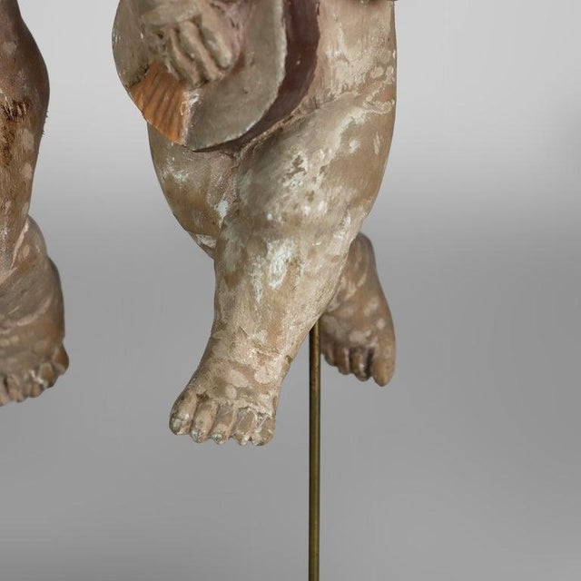 Italian Carved Wood Putti Musician Figures With Glass Eyes C1920 For Sale - Image 9 of 11