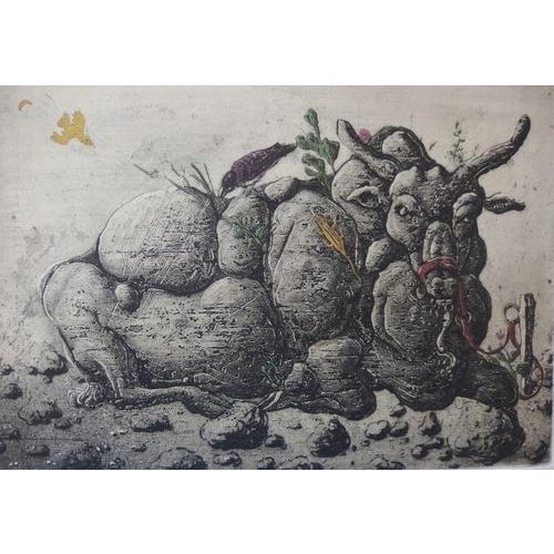 Mordecai MOREH Eternity of a Zebu Original etching and aquatint Signed in pencil On BFK Rives vellum paper Dimensions 57 x...