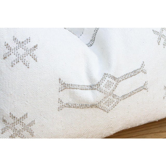 White & Charcoal Trellis Lumbar Moroccan Silk Pillow For Sale In Los Angeles - Image 6 of 8