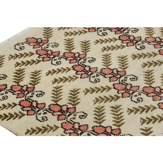 Vintage Turkish Sparta Rug in Beige With Green and Pink Floral | Rug & Kilim For Sale In New York - Image 6 of 7