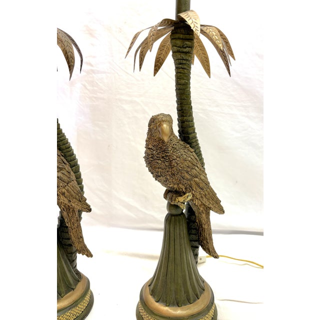 Late 20th Century 20th Century Palm Beach Chic Parrot and Palm Tree Lamps- A Pair For Sale - Image 5 of 18