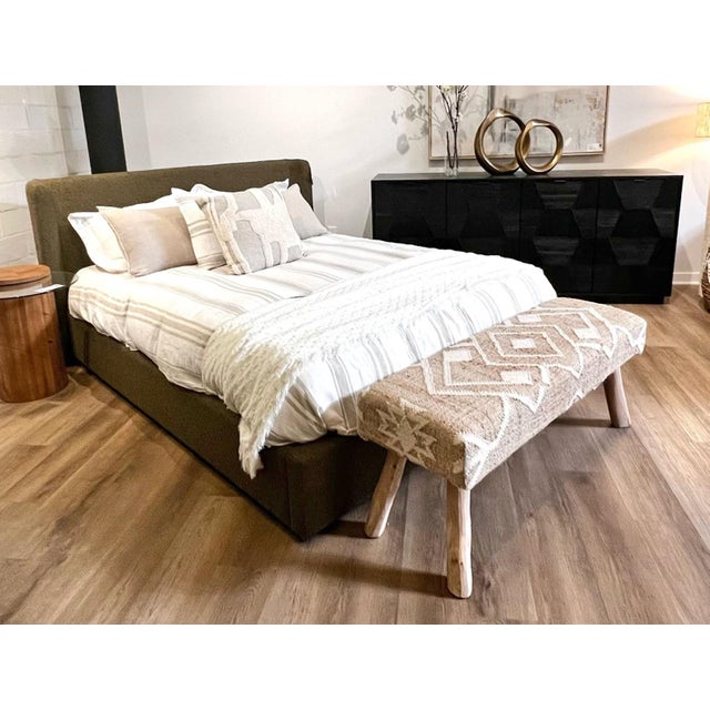 Olive Upholstered Queen Bed Frame For Sale In Los Angeles - Image 6 of 6