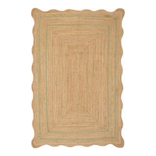 Olive Natural Jute Wave Scallop Rug 10x14 Ft. For Sale