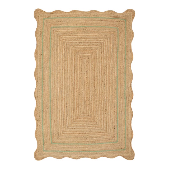 Olive Natural Jute Wave Scallop Rug 10x14 Ft. For Sale