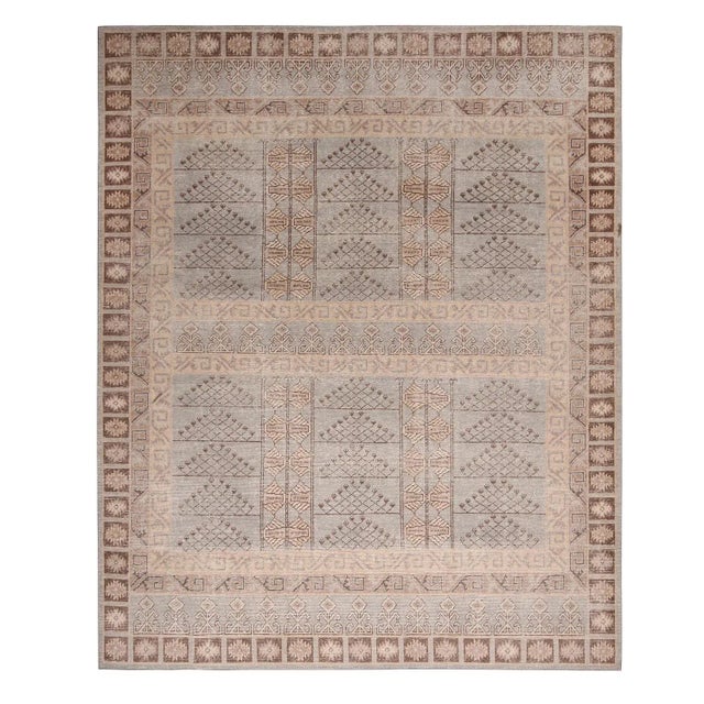 Blue Rug & Kilim’s Pyramid Rug in Taupe and Blue, 9x12 For Sale - Image 8 of 8